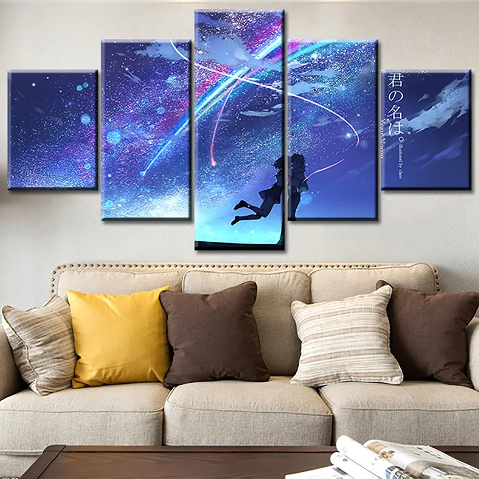 

Home Decoration Posters Framework Living Room 5 Panel Anime Your Name Modern Painting On Canvas Wall Art Pictures HD Printed