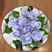 Else синие розы зеленый лист камень цветы цветочный 3d узор печати против скольжения назад круглый ковры области ковры для гостиная