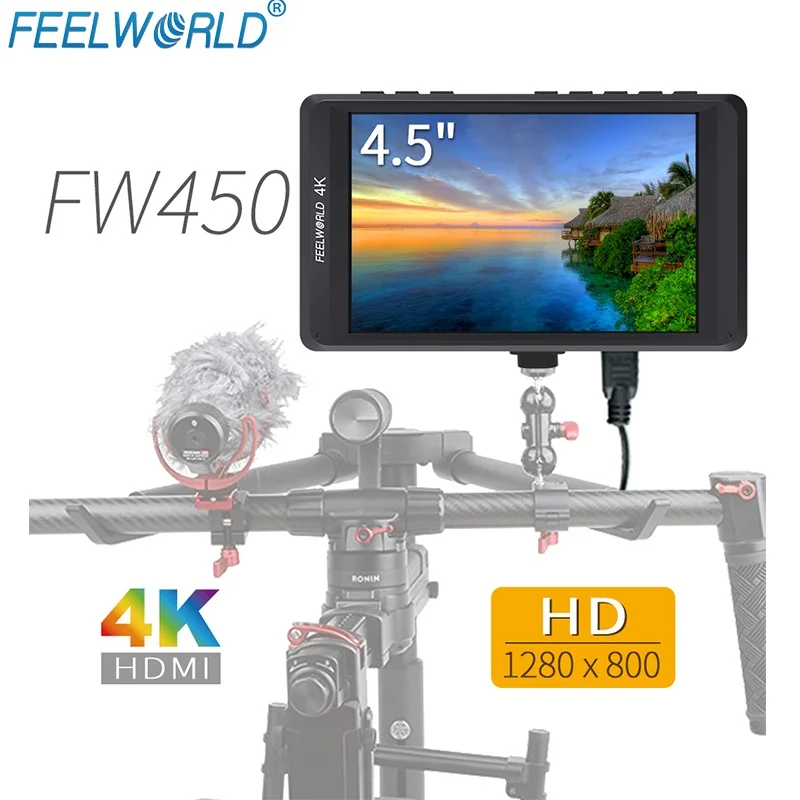 

FEELWORLD FW450 4.5" 4K On-camera Monitor with HDMI Input/ Output IPS HD 1280x800 Portable LCD Monitor for DSLR