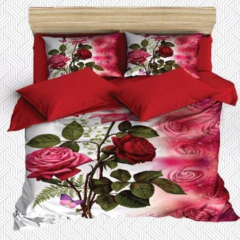 

Else 6 Piece Pink Red Flowers Green Leaves Floral 3D Print Cotton Satin Double Duvet Cover Bedding Set Pillow Case Bed Sheet