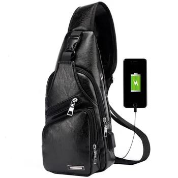 

Men's Crossbody Bags Men's USB Chest Bag Designer Messenger bag Leather Shoulder Bags Diagonal Package 2019 new Back Pack Travel