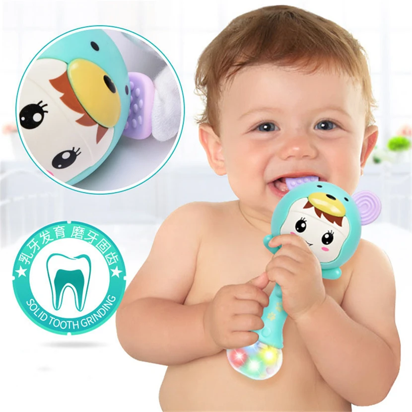 Новые детские музыкальные погремушки и прорезыватели с красочными огнями и бусинами для малышей 0-12 месяцев музыкальные игрушки для прорезывания зубов для детей