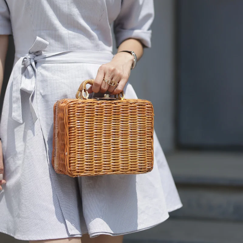 Women Vintage Ratten Bamboo Bags Bohemian Ladis Summer Beach Handbag Natural Knitted Female Bag Handmade Weave Tote SS3028 (3)