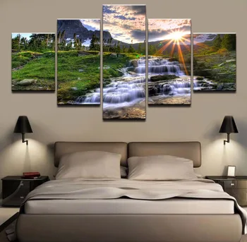 

Framework Canvas Pictures 5 Pieces Artistic Sky River And Trees Painting HD Prints Poster Wall Art For Modern Decor Home Bedroom
