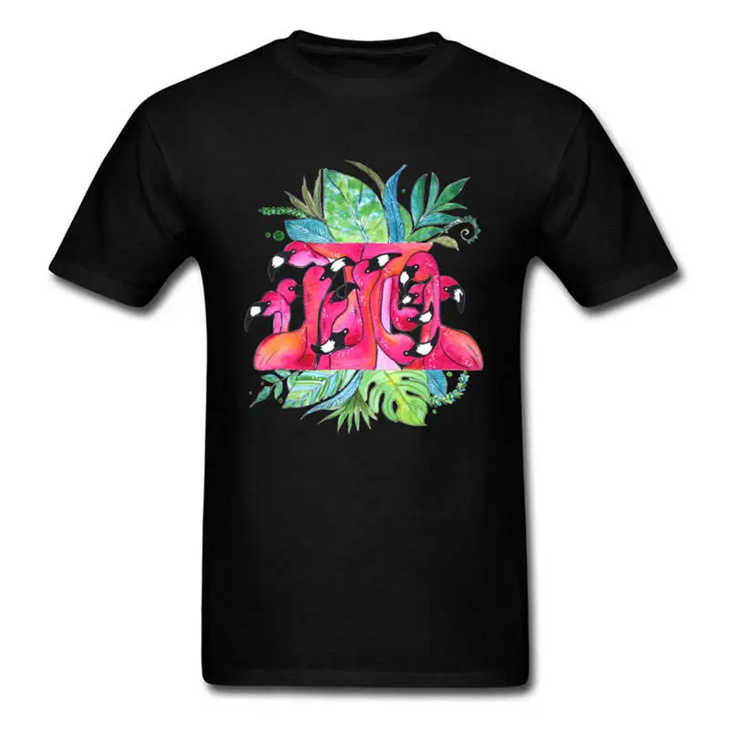T Shirt Designer O-Neck Short Tropical Party Flamingos Floral  Cotton Shirts For Men