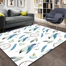 Синий черный белый Перья ацтекский этнический 3d принт Нескользящая микрофибра Гостиная декоративный современный моющийся коврик