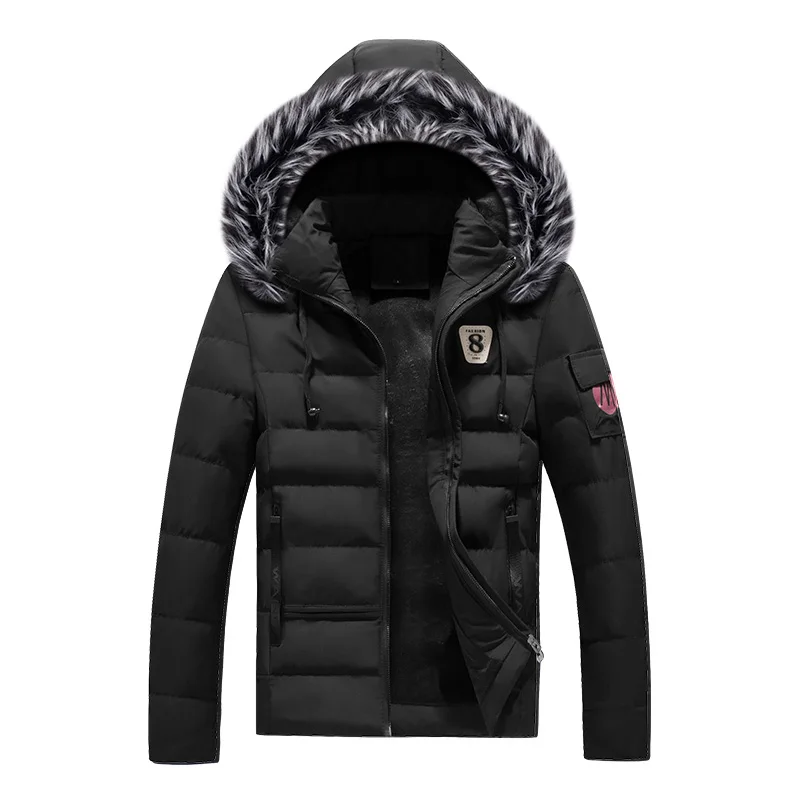 Модная зимняя куртка мужская классическая верхняя одежда с воротником из искусственного меха Толстая теплая парка Мужская бархатная простая куртка повседневная Превосходная куртка топы
