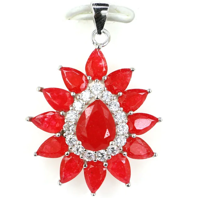 

34x25mm 3.3g Classic Real Red Ruby Smokey Topaz CZ Real 925 Solid Sterling Silver Pendant