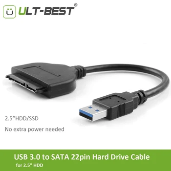 

ULT-BEST SATA to USB Adapter USB3.0 Cable to SATA 7+15 22pin Converter for 2.5" SATA HDD SSD External Hard Driver Disk Cabo 20CM