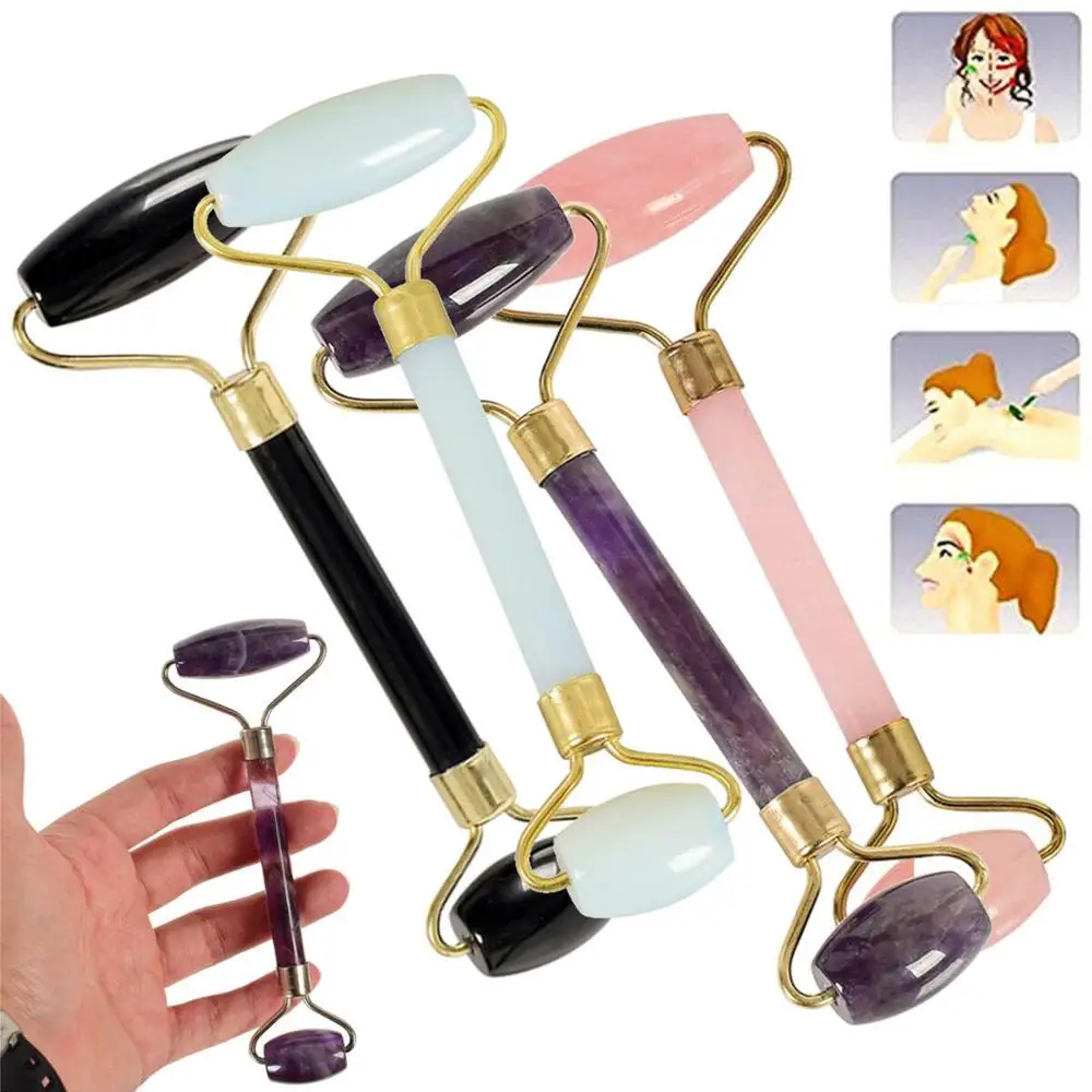 

Anti-aging Face Massager Tool Jade Stone Facial SPA Massage Roller Rose Quartz ！