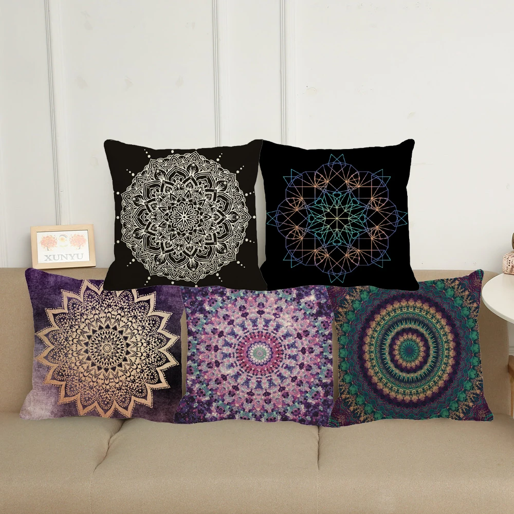 

XUNYU Vintage Boho Mandala Pattern Linen Decoration Pillowcase Cushion Cover Sofa Waist Pillowcase 45cmx45cm XL040