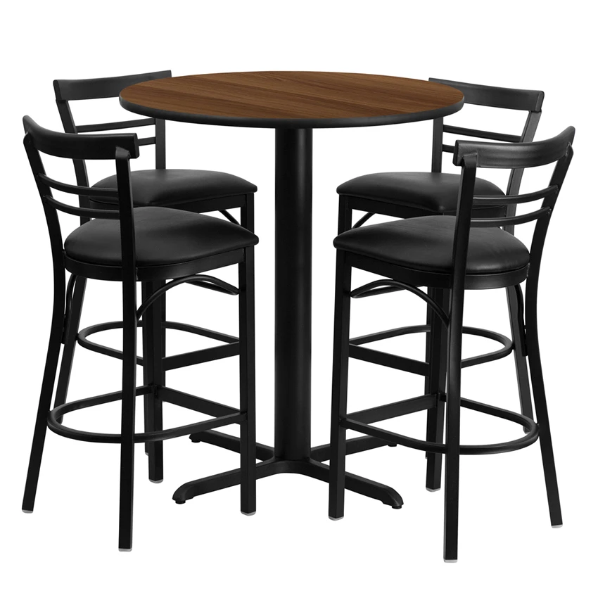 

Flash Furniture 24'' Round Walnut Laminate Table Set with Ladder Back Metal Bar Stool and Black Vinyl Seat
