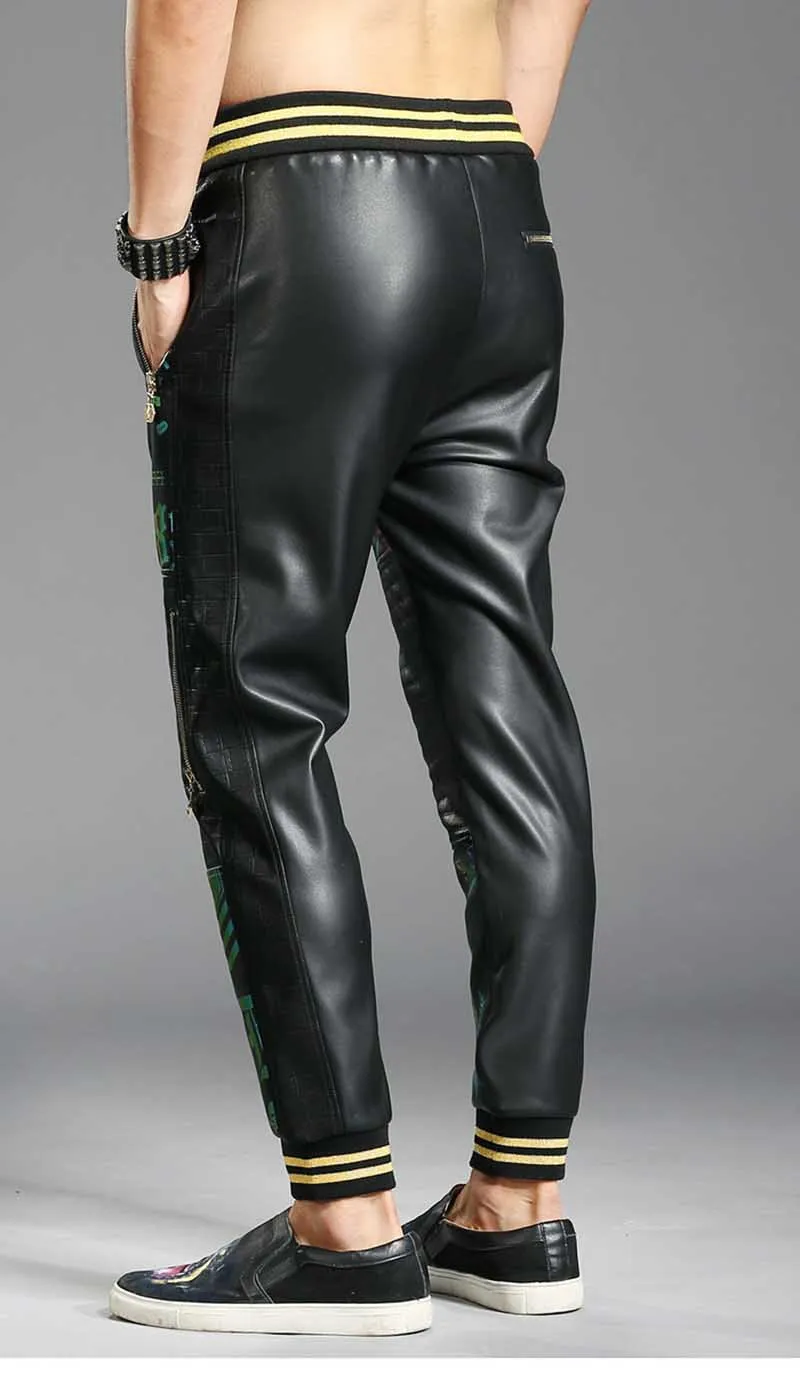 Новая мода Красочные роспись Джоггеры для мужчин повседневные штаны для из искусственной кожи с боковой молнией штаны-карго уличная танец