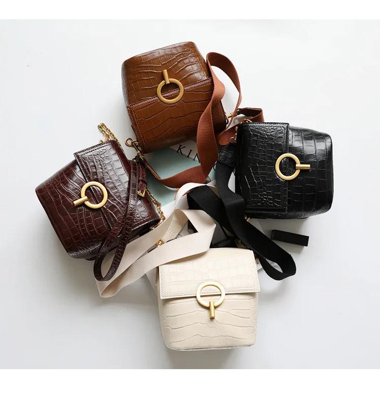 Nuleez crocodilo padrão real couro bolsa feminina