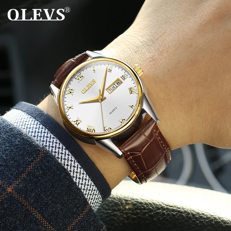 

OLEVS Men Watches Top Brand Luxury Leather Quartz Watch Fashion Casual Water Resistant Male Date Wrist Watches Relogio Masculino
