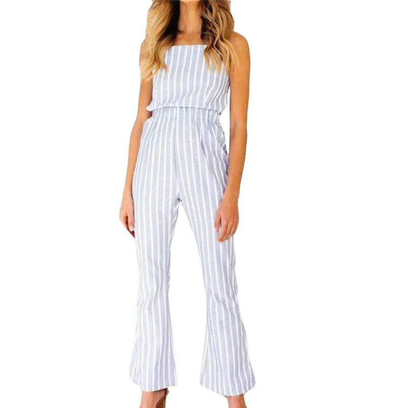 Fashion summer jumpsuit woman 2018 Sleeveless Stripe Jumpsuits Loose Playsuit Long Wide leg Trouser pantaloni siamesi A02#N (10)