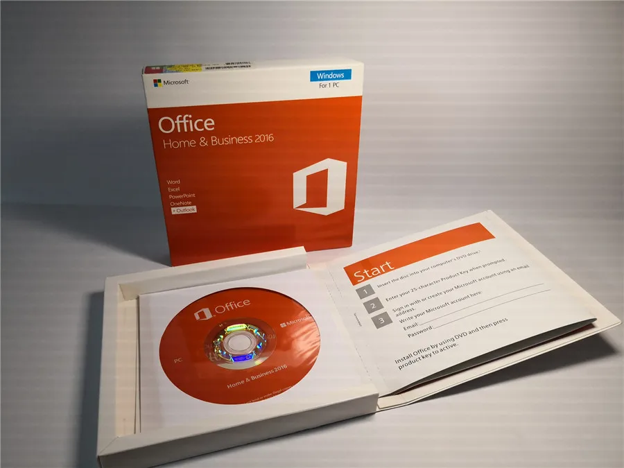 Microsoft Office для дома и бизнеса 2016 для Windows Лицензия код ключа продукта розничная торговля в штучной упаковке внутри DVD 32Bit/64Bit