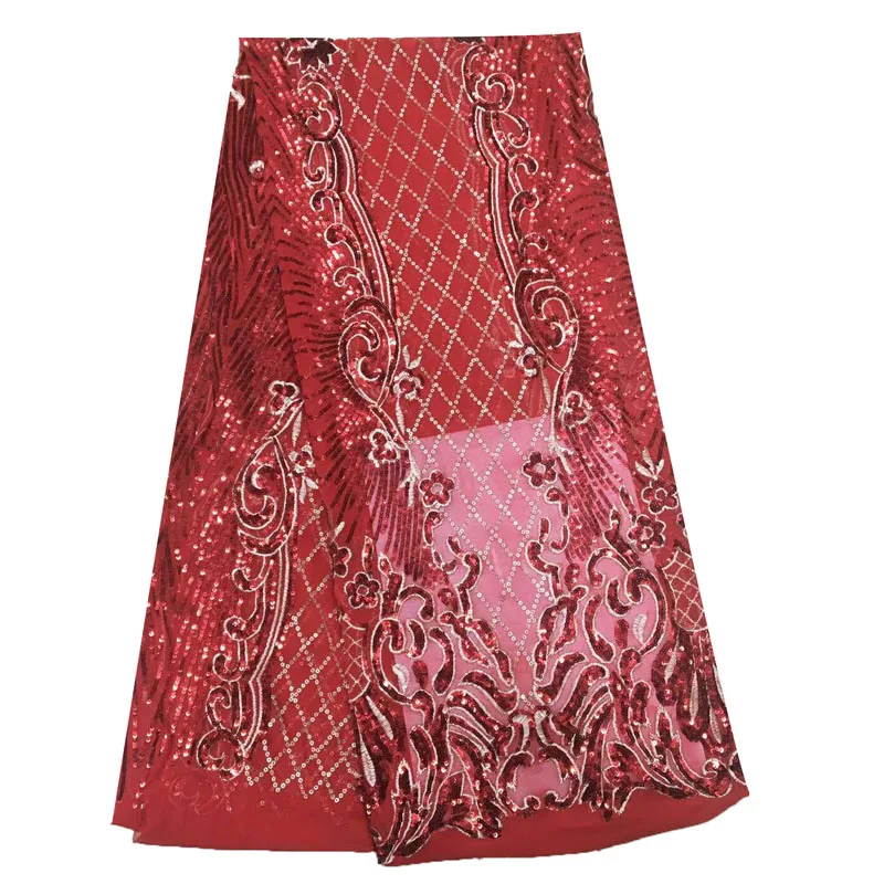 

Red African Lace Fabric 2018 High Quality French Embroidery Lace Fabric With Sequins Lace Fabric For Wedding Party HJ1034-1