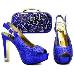 Обувь синего цвета и комплект с сумкой; сандалии женщин 4,7 дюйм(ов) высокая обувь на каблуке и сумочки-клатча со многими стразами SB8127-4
