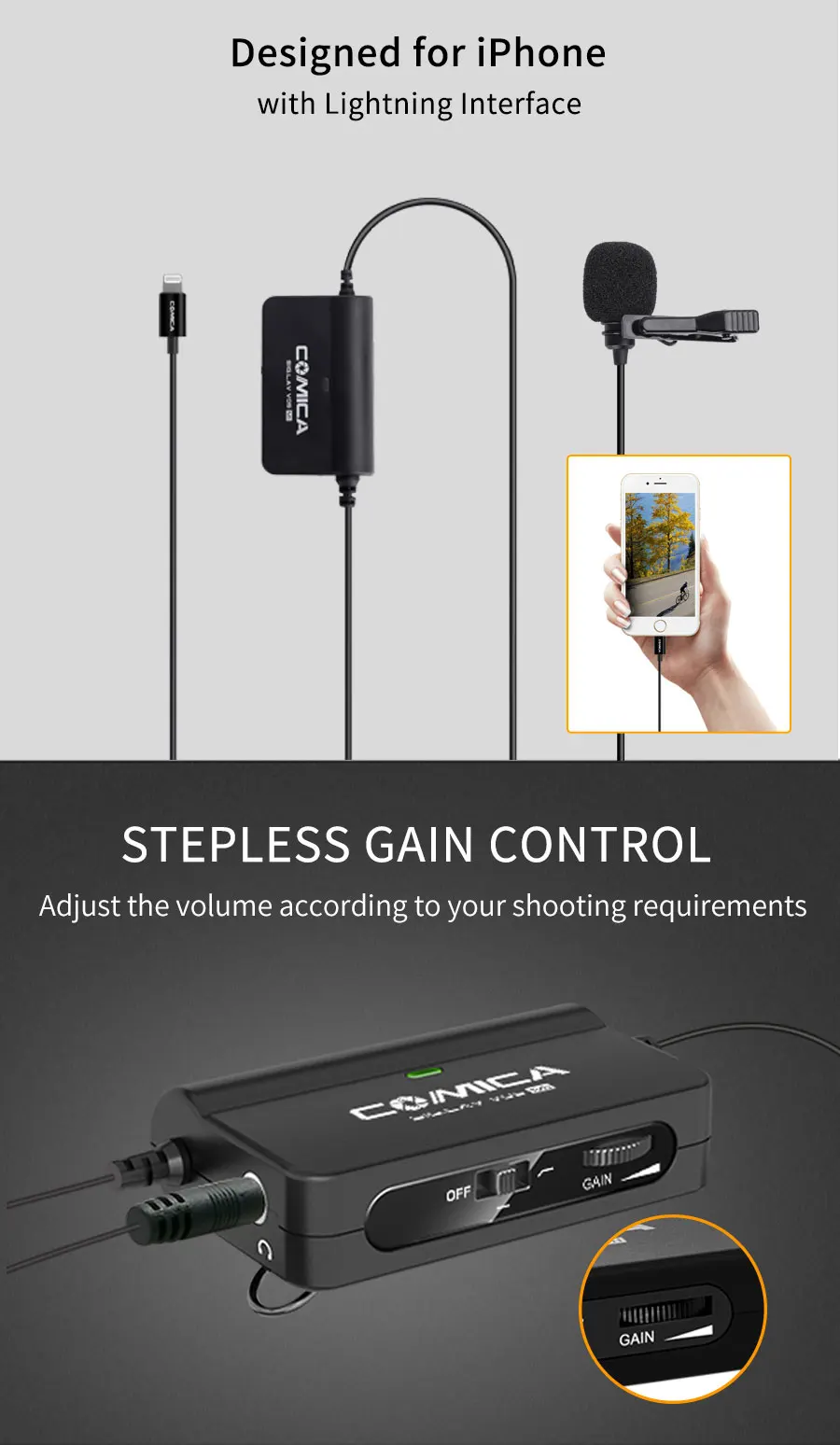 COMICA CVM-SIG.LAV V05 MI Многофункциональный петличный микрофон для iPhone XS max X 8 7 Plus iPad с интерфейсом Lightning