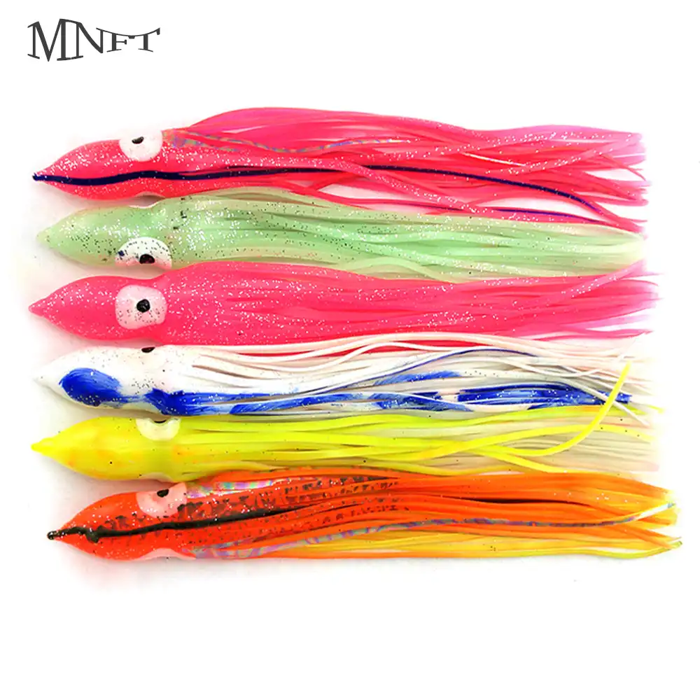 Fishing Soft Lures Lumious Octopus Squid Skirt Trolling Baits Hoochies 5pcs 15cm