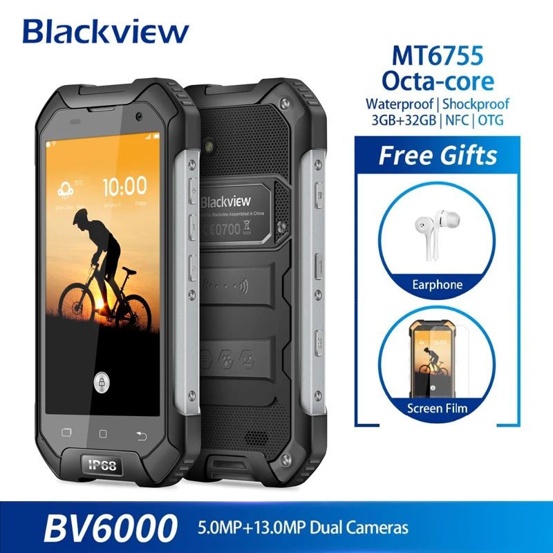 Blackview BV6000 4," Смартфон Android 6,0 3G+ 32G IP68 водонепроницаемый мобильный телефон MTK6755 Восьмиядерный 13MP NFC 4500mAh 4G мобильный телефон