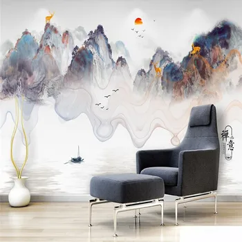 

Chinese ink landscape waterfall TV background wall professional production wallpaper mural photo wall factory wholesale
