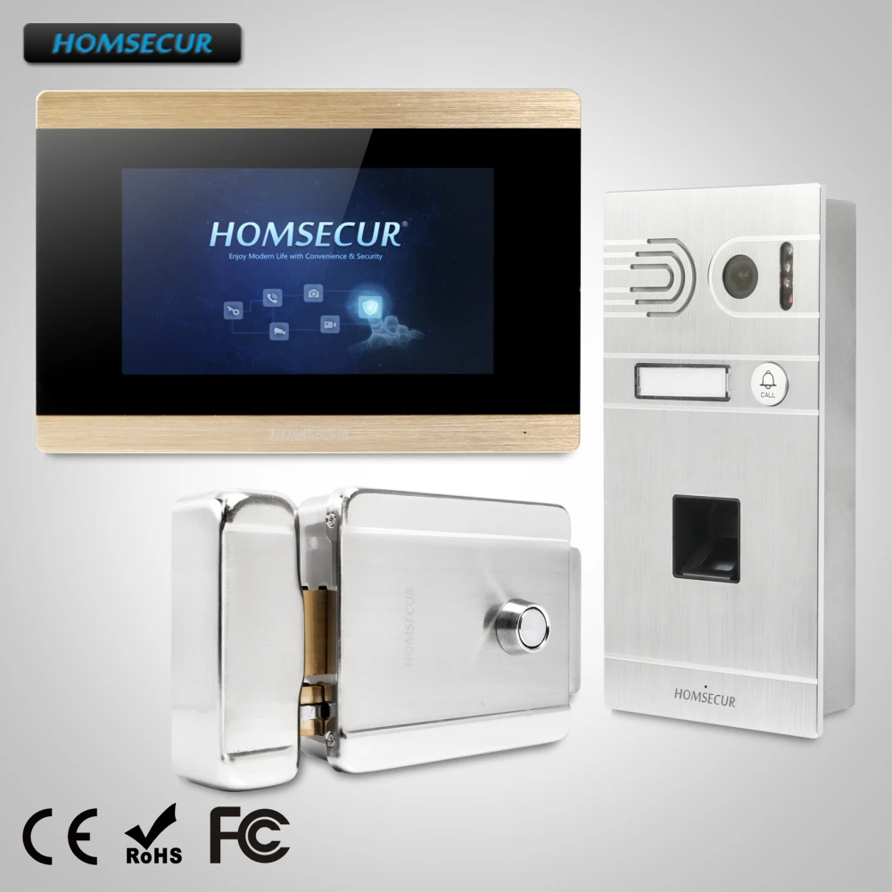 HOMSECUR 7\ Wired Video&Audio Smart Doorbell+Fingerprint Camera+Memory Monitor for House/Flat BC061-S + BM715-G
