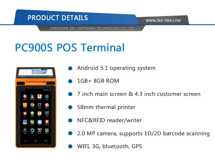 ZKC900 Android принтер pos терминал Поддержка сканер штрих-кодов nfc считыватель loyverse pos система