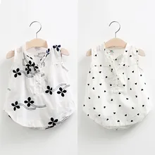 Популярная летняя детская одежда белая блузка с цветочным принтом без рукавов с воротником «Мандарин» для маленьких девочек
