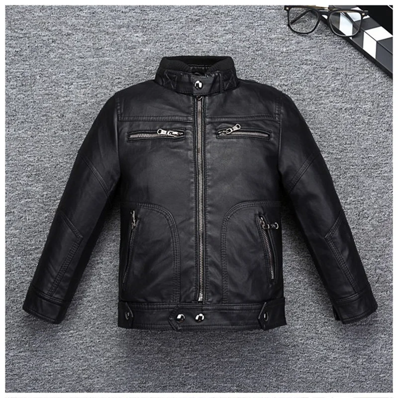 

Stand Collar Water-proof Soft Girls Leather Jacket Windbreaker Leather for Autumn Winter Kids Motor Coat Bomber