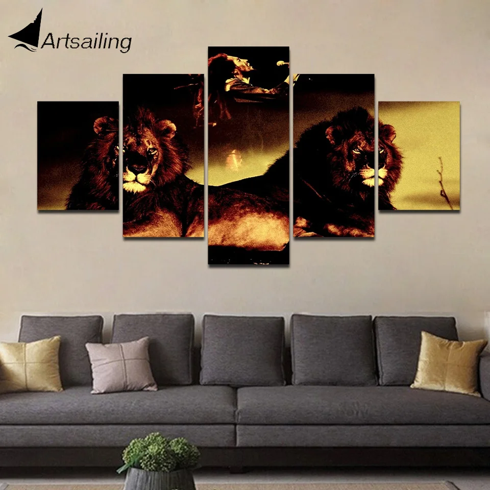 

Decorative Painting 5 Piece HD Printed bob marley with lion Painting Canvas Print Room Decor Poster Picture Canvas Art