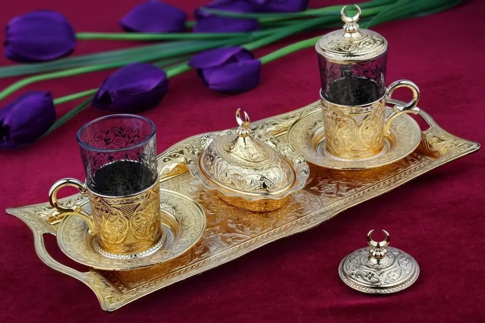 Османские турецкие серебряные латунные чайные кофейные блюдца чашки лоток набор-высокое качество