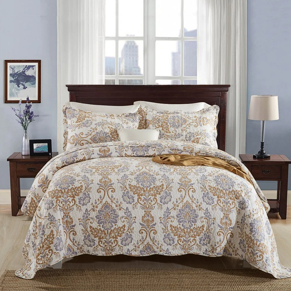 Annuona Luxury embroidery high quality cotton washed quilts are three