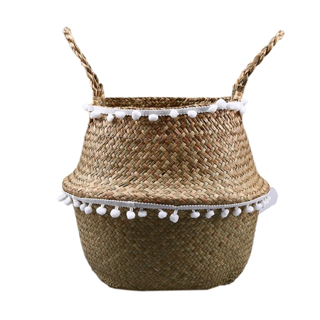 Seagrass Storage Basket Flowerpot Foldable Laundry Holder Organizer Bag