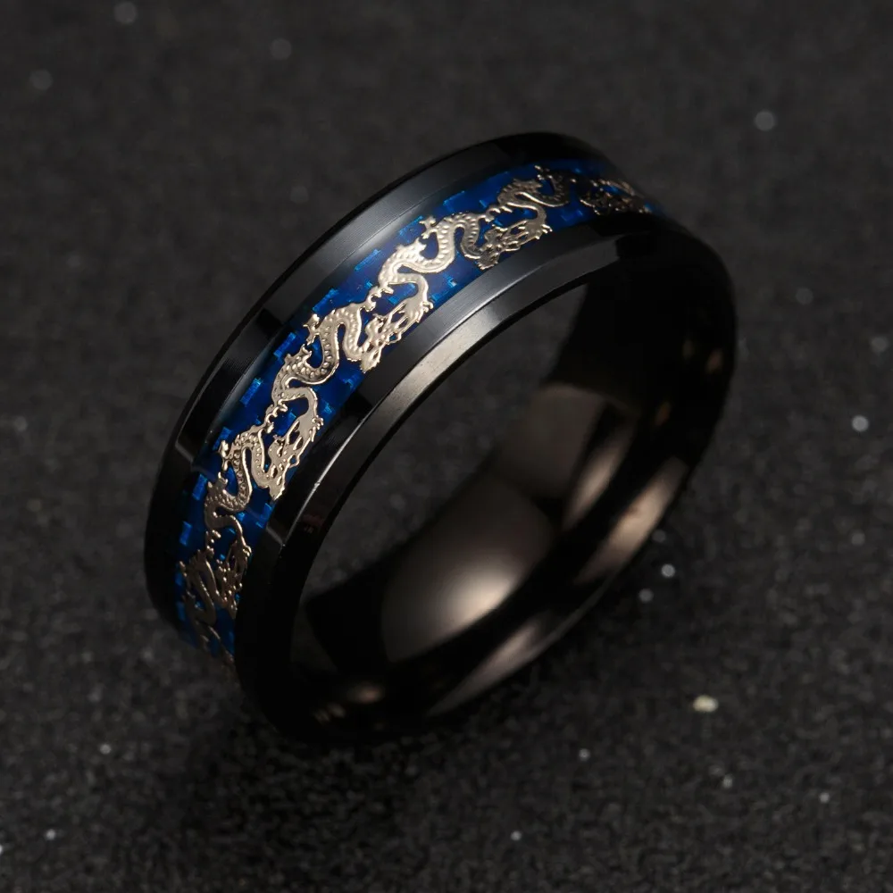 Titanium Steel Dragon Rings Black And Blue Man's Gifts Wedding Band Jewelry Size 6-12 3