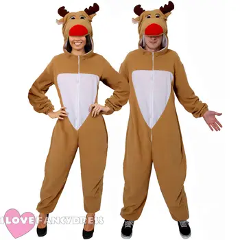 

QUALITY ADULTS UNISEX REINDEER CHRISTMAS COSTUME ONE XMAS RUDOLPH MENS LADIES FANCY DRESS FLEECE RUDOLPH ADULT MOOSE SUIT
