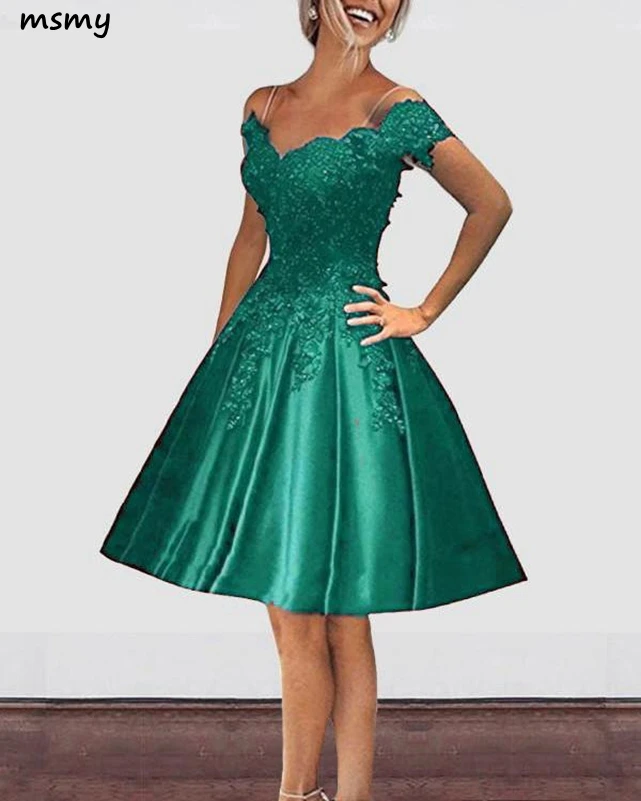 Off Shoulder Emerald Green Short Prom Dresses Girls Homecoming Graduation Gown