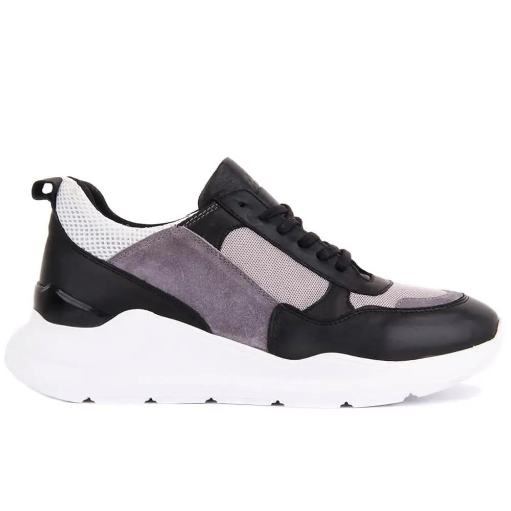 

Genuine Leather Black and Gray Color High Bottom Men's Sneaker