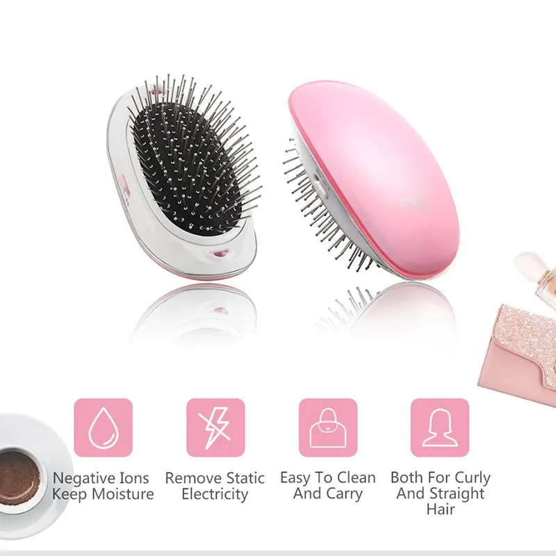 Best Professional Mini Hair Straightener Protable Negative ion comb Anti static Massage Straightening comb Electric Hair Ionic Brush