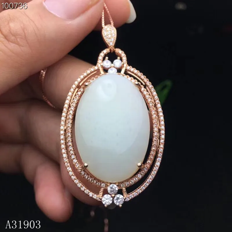 

KJJEAXCMY boutique jewels 925 sterling silver inlaid natural Hetian jade jewelry female pendant necklace set support test