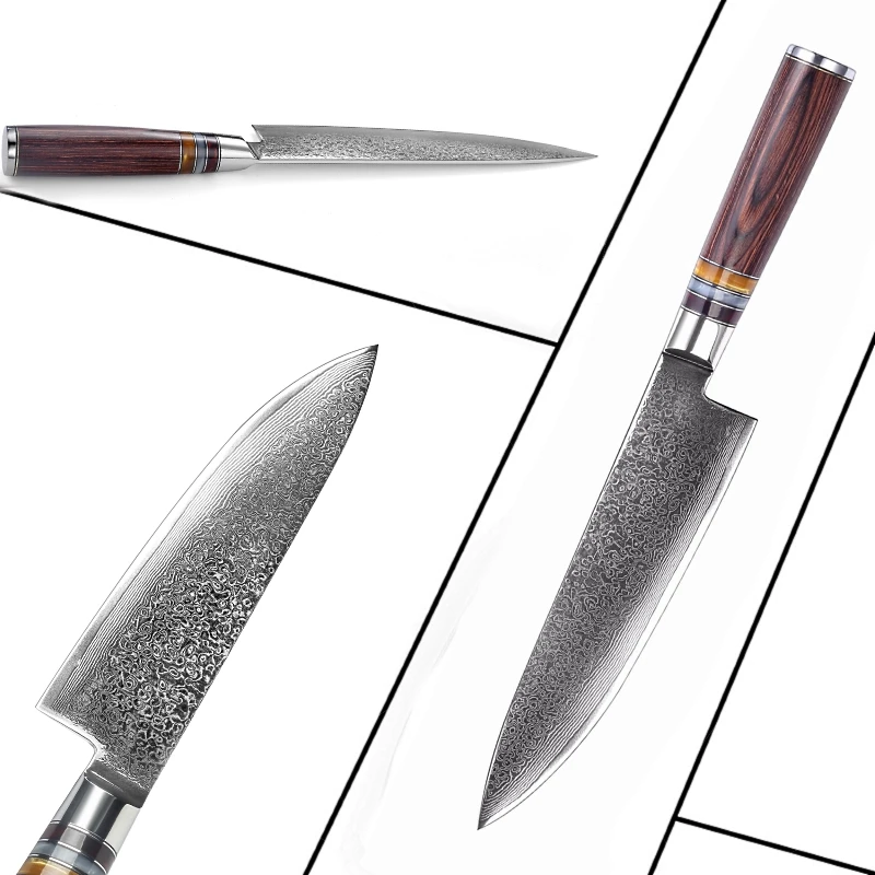  Damascus Knife Set 2 Pcs Chef Kitchen Knives Japanese Damascus vg10 Stainless Steel Chef Utility Ki - 32853691351