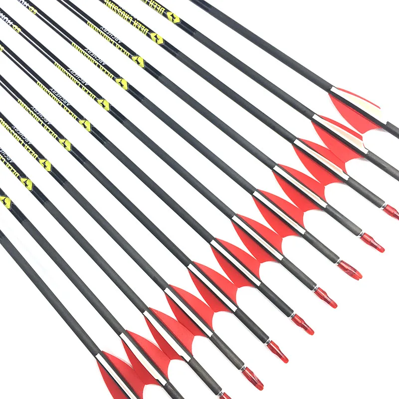 

12pcs 31'' spine 350 400 500 600 700 800 900 1000 ID 4.2 mm Archery Pure Carbon Arrows For Recurve Bow Shooting