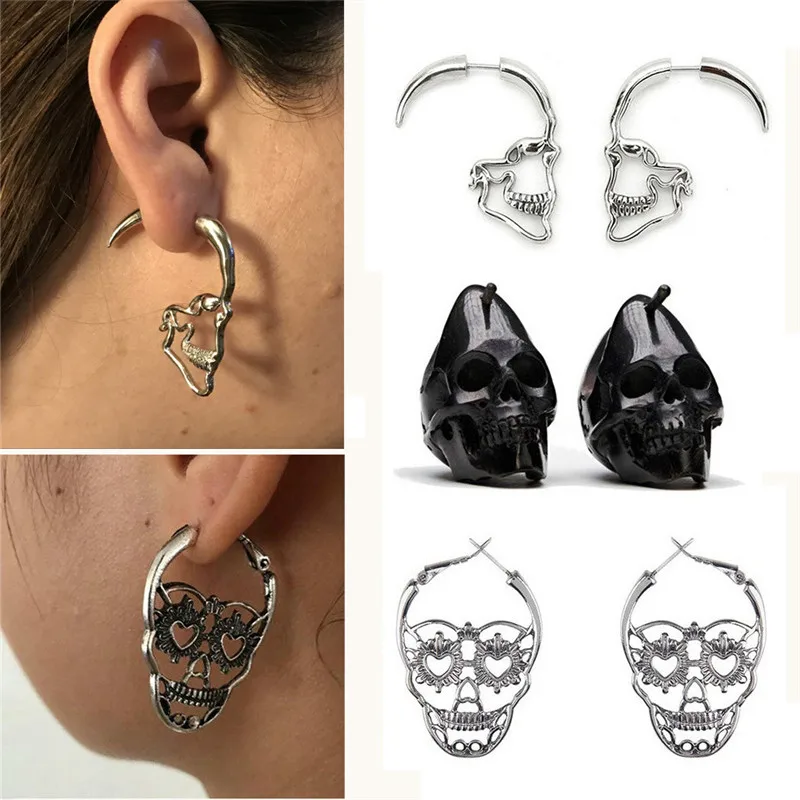 Новое поступление, серьги-гвоздики в стиле панк-рок серебристого и золотого цвета с черепом для женщин и мужчин, подарочный набор украшений для ушей