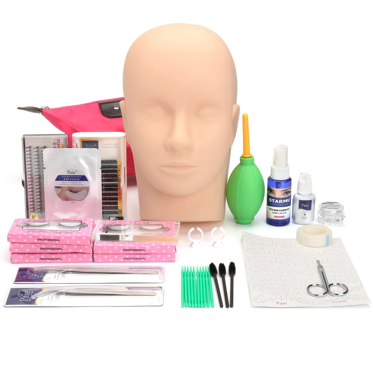 

Pro Eyelash Extension Kits Set False Lashes Practice Tool Curl Glue Flat Head With Bag For Makeup Practice Eye Lashes Graft