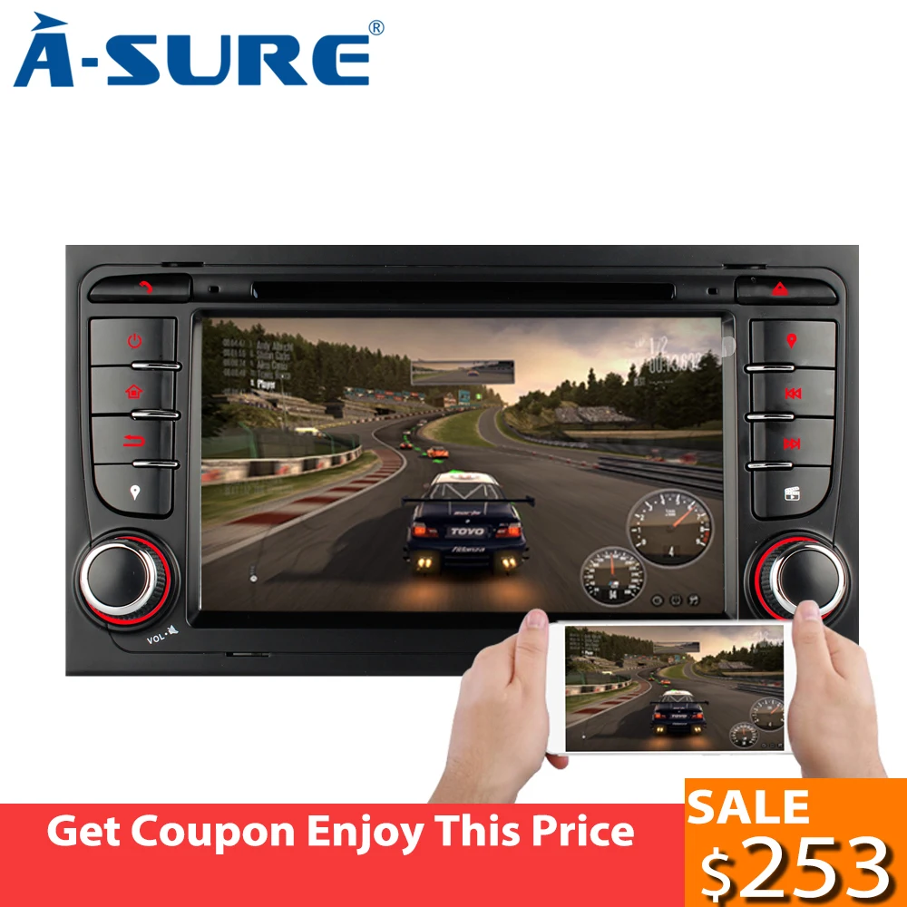 

A-Sure 2 Din 7'' 4G RAM 8 Core Android 8.0 Auto Radio DVD Player Navigation For Audi A4 S4 RS4 8E 8F B9 B7 SEAT EXEO (2002-2012)