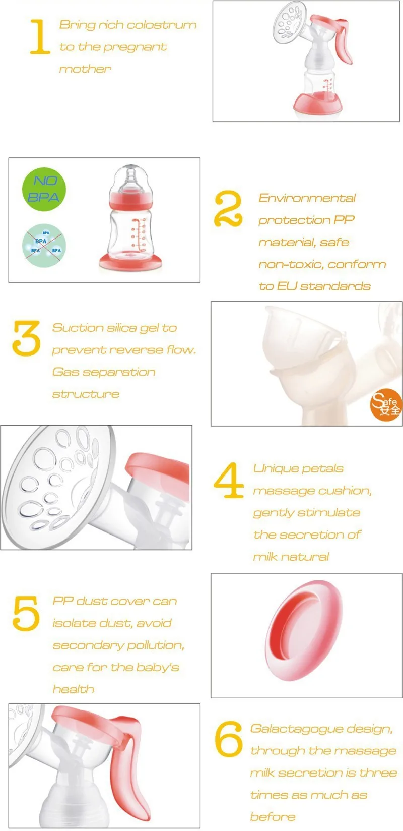 Manual Breast Pump BPA Free Baby Breast Feeding Powerful Nipple Suction Baby Silicon PP Convenient Breast Milk Pump Bottle T0103 (6)