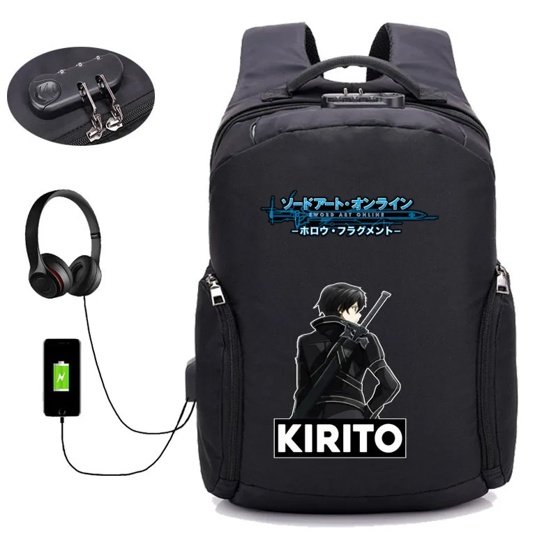 

anime Sword Art Online backpack USB charging Laptop bag Anti thief Travel waterproof school backpack men women travel package