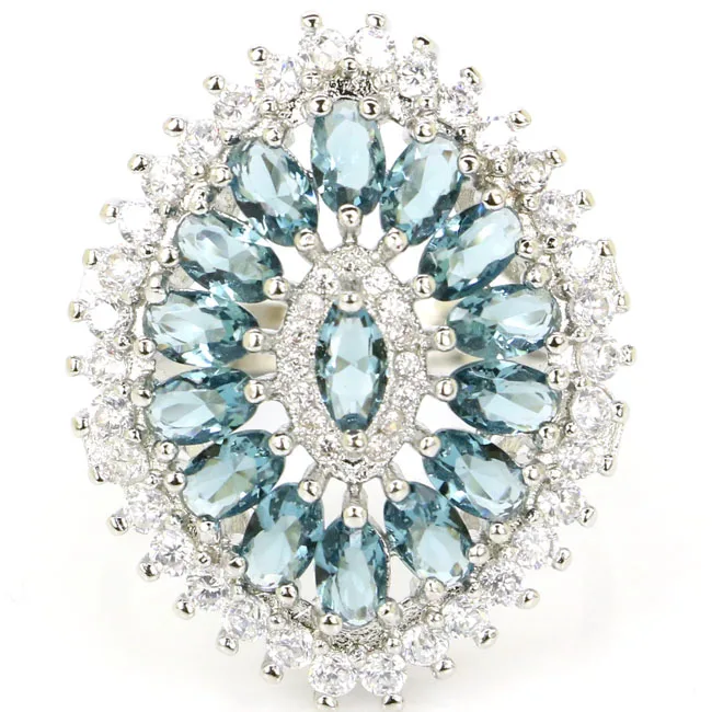 

6.0# Elegant London Blue Topaz White CZ Ladies Wedding 925 Silver Ring 30x25mm