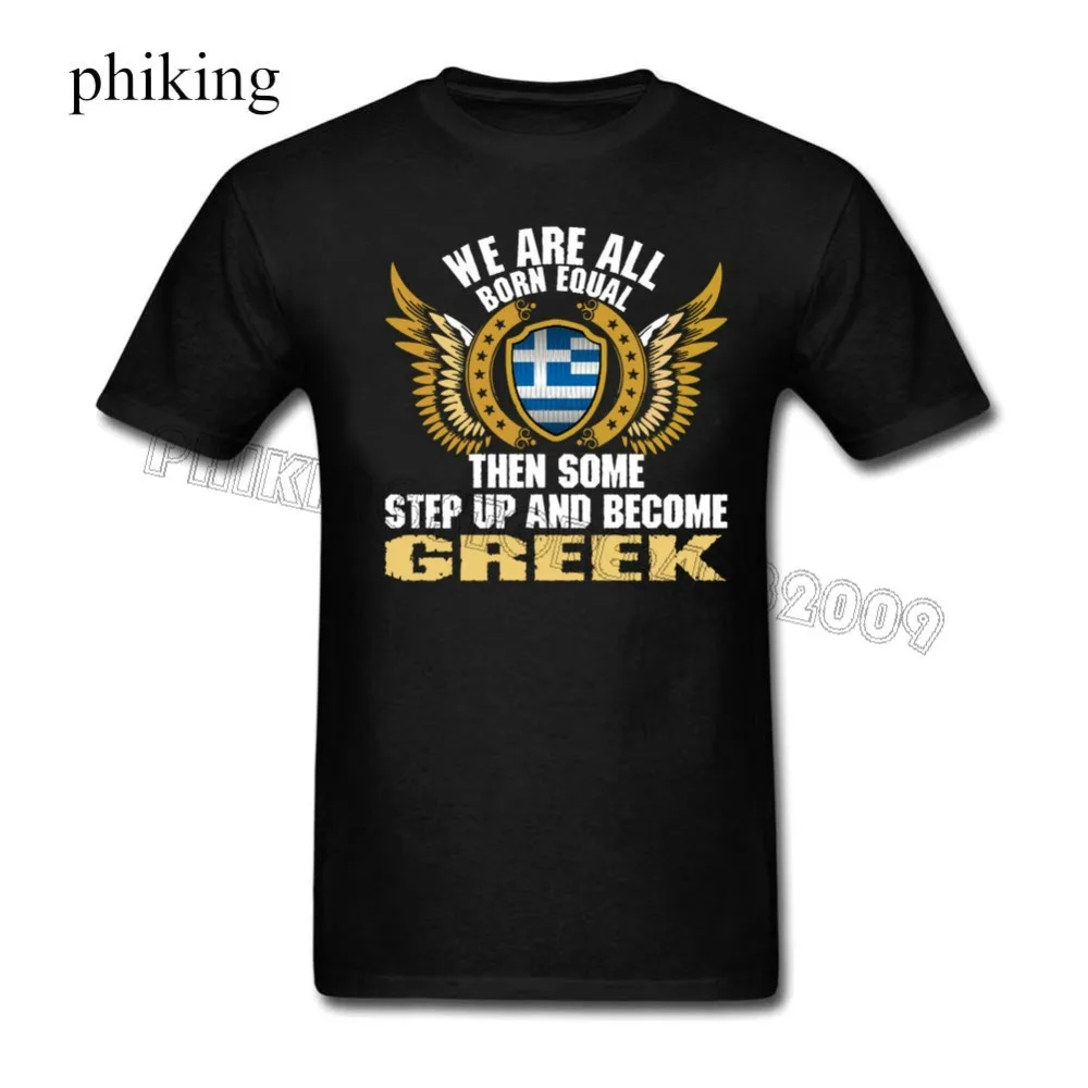 Cheap Shirts Short Sleeve Men Printing Shield Flag We Are All Born Equal Than Some Step Up And Become Greek O-Neck Shirt | Мужская